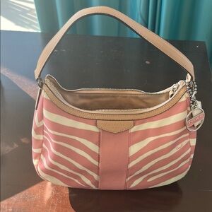Coach Pink and Cream Striped Shoulder Bag